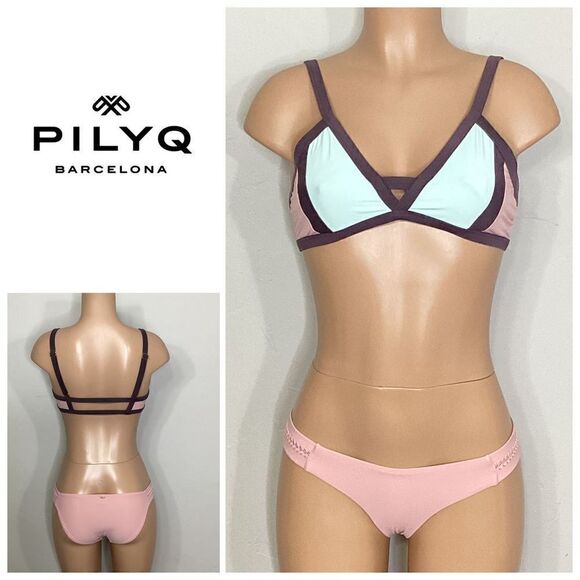 New. Pilyq blush/pink, brown, mint bikini. D-cup top/ S-bottom. Normally $168 - Picture 1 of 7